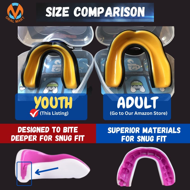 Oral Mart حارس الفم للشباب من أورال مارت للأطفال (أسود/أصفر) - حارس فم للشباب للكاراتيه، كرة القدم الأمريكية، فنون القتال، التايكوندو، الملاكمة، كرة القدم، الرجبي، جيو جيتسو البرازيلية، موياي تاي، كرة القدم، الهوكي - Image 3